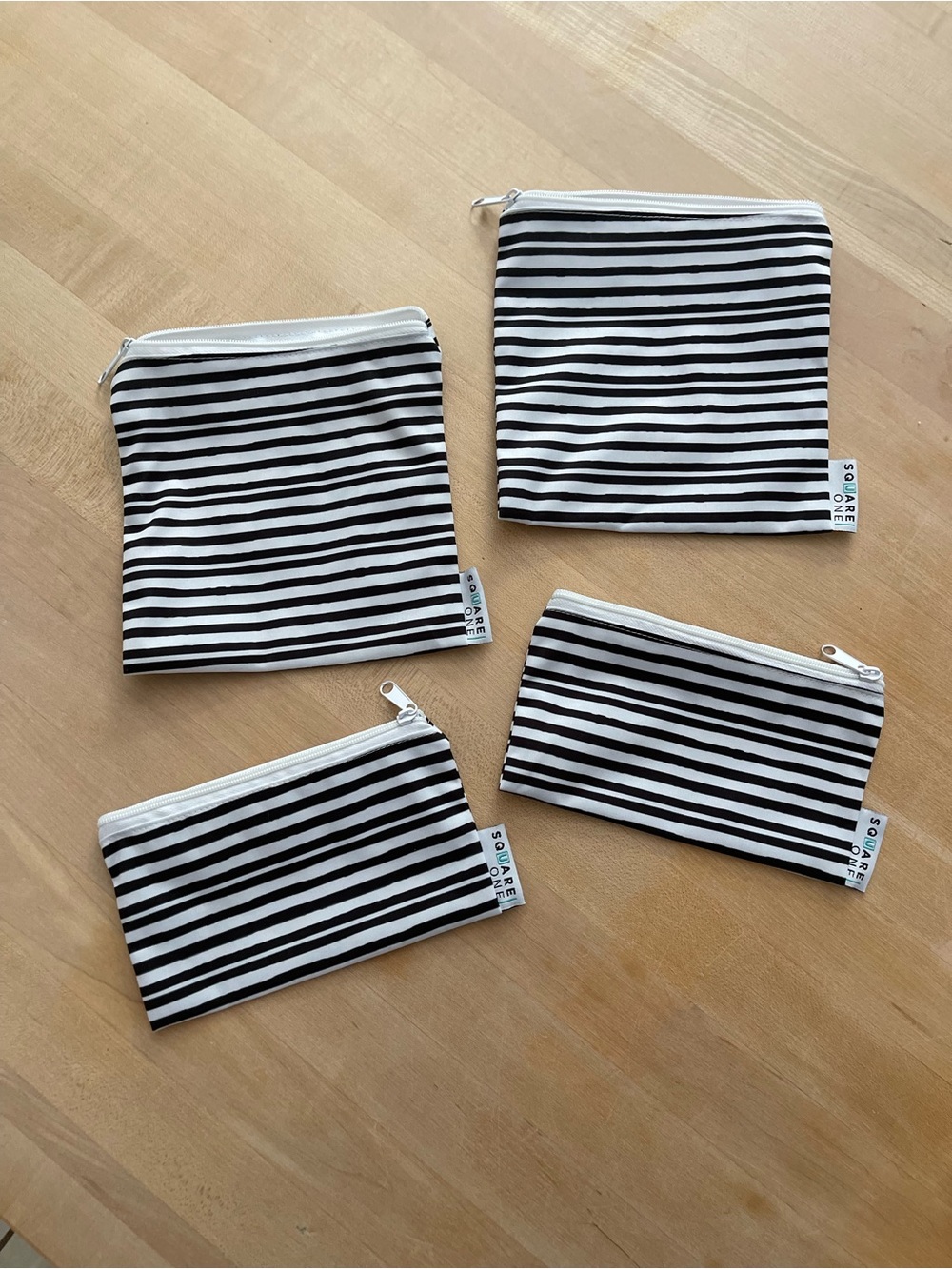 Set of 4 Black and White Striped Zipper Pouches